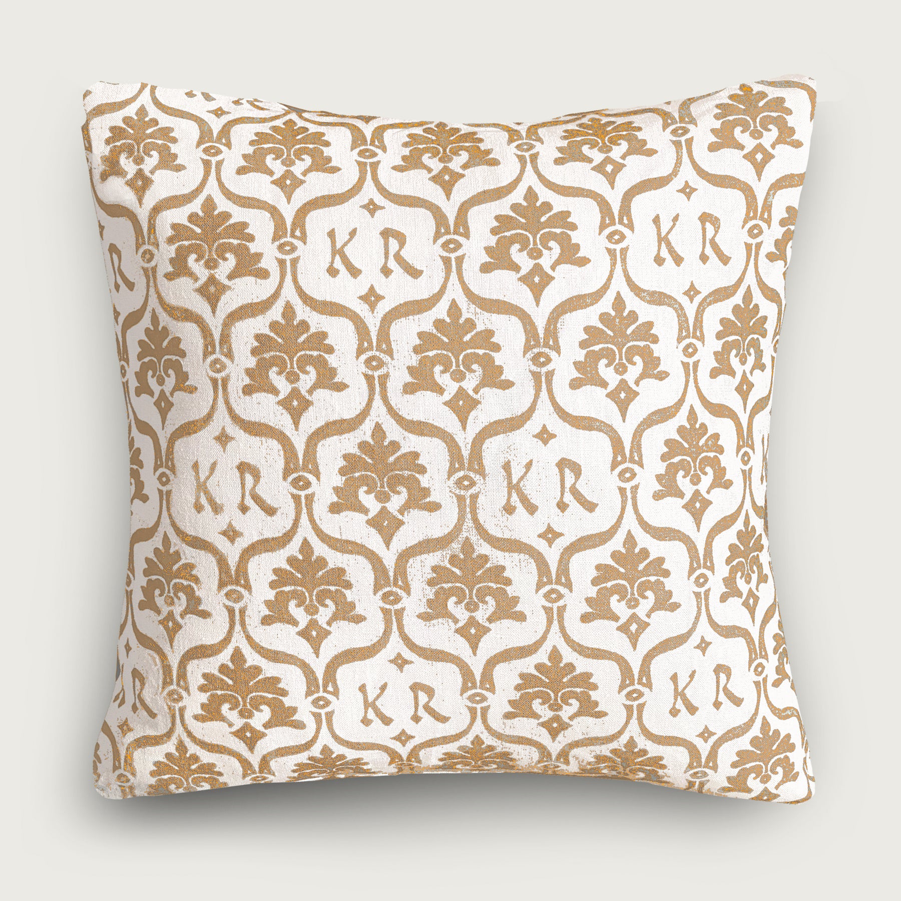 Custom “Crest” Monogram Pillow in Sparrow Beige
