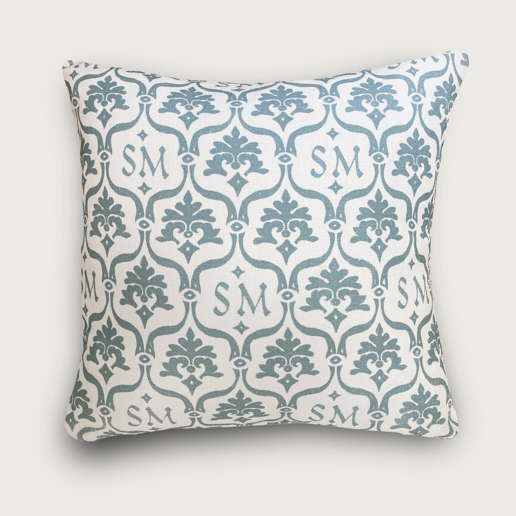 Custom “Crest” Monogram Pillow in Sky Teal