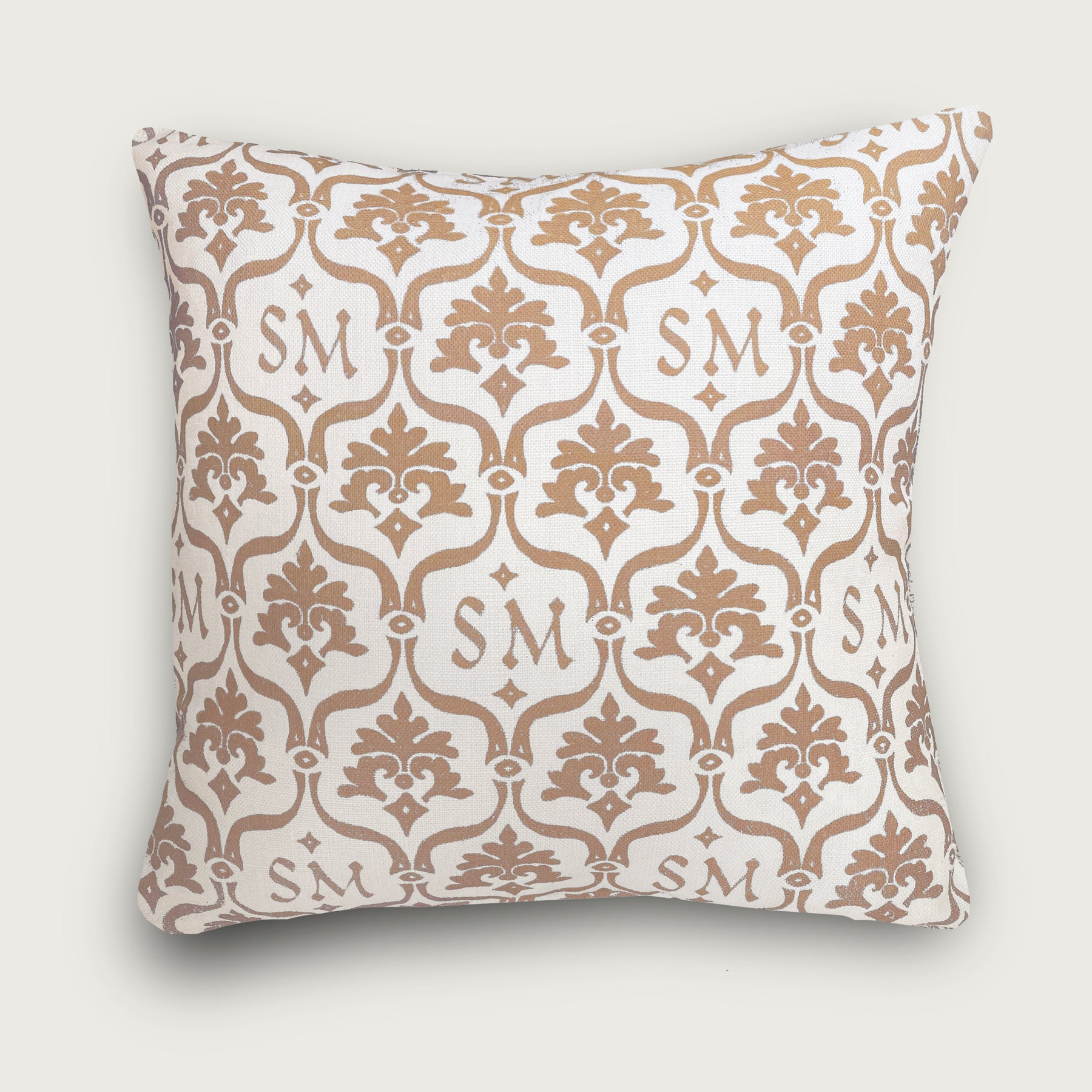 Custom “Crest” Monogram Pillow in Sparrow Beige