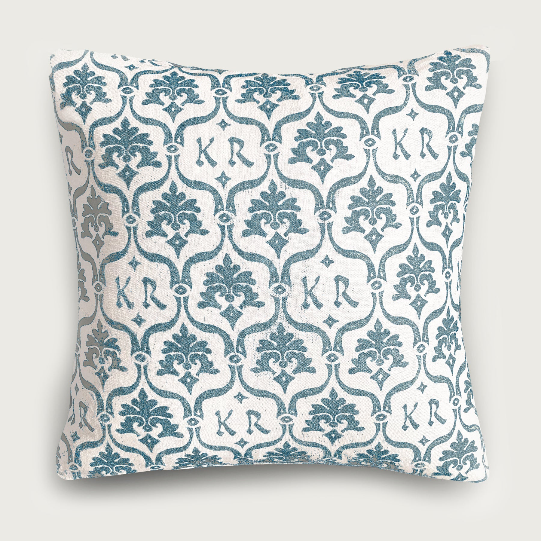 Custom “Crest” Monogram Pillow in Sky Teal