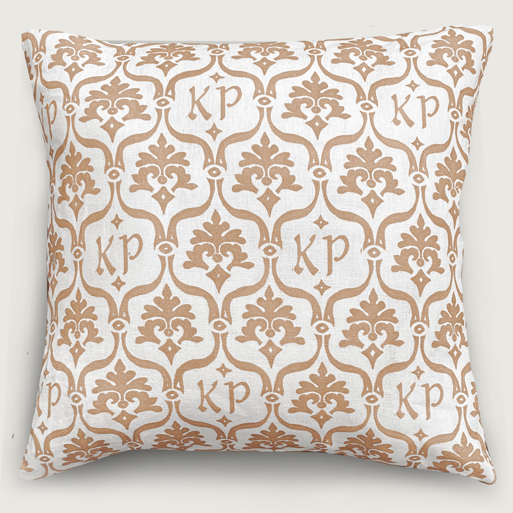 Custom “Crest” Monogram Pillow in Sparrow Beige