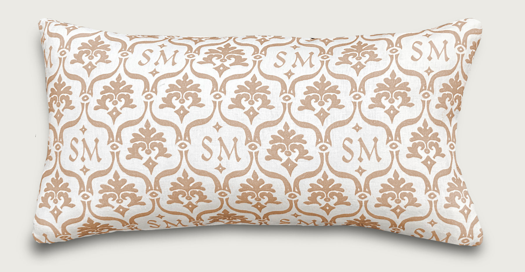 Custom “Crest” Monogram Pillow in Sparrow Beige