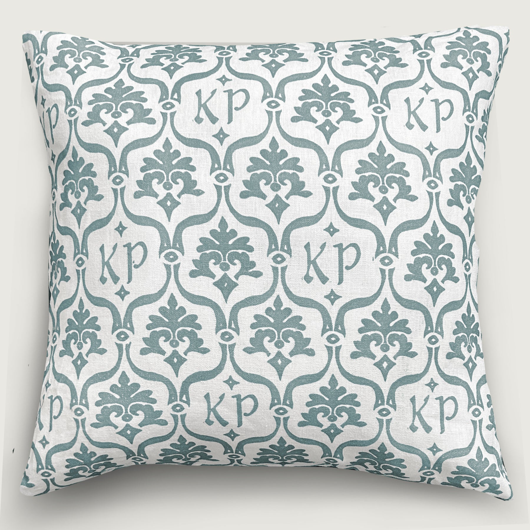 Custom “Crest” Monogram Pillow in Sky Teal