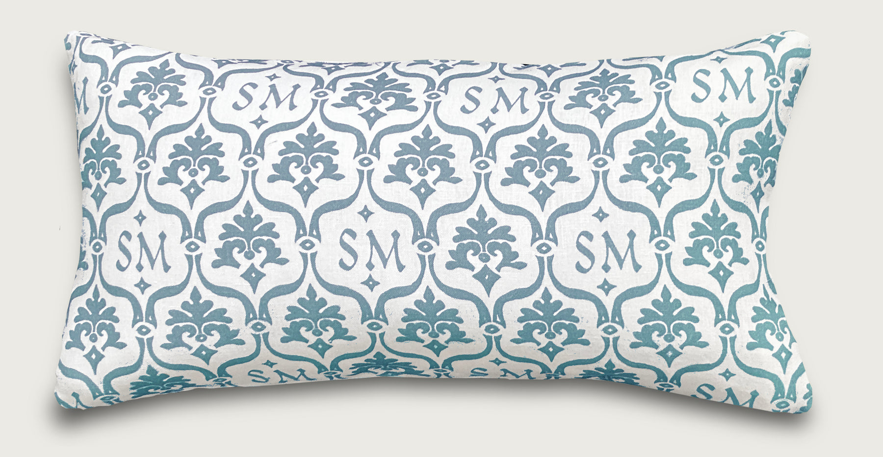 Custom “Crest” Monogram Pillow in Sky Teal