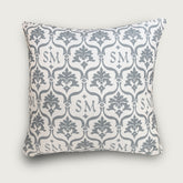 Custom “Crest” Monogram Pillow in Stone Grey