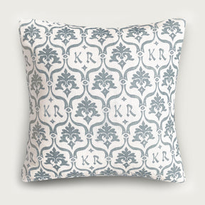 Custom “Crest” Monogram Pillow in Stone Grey