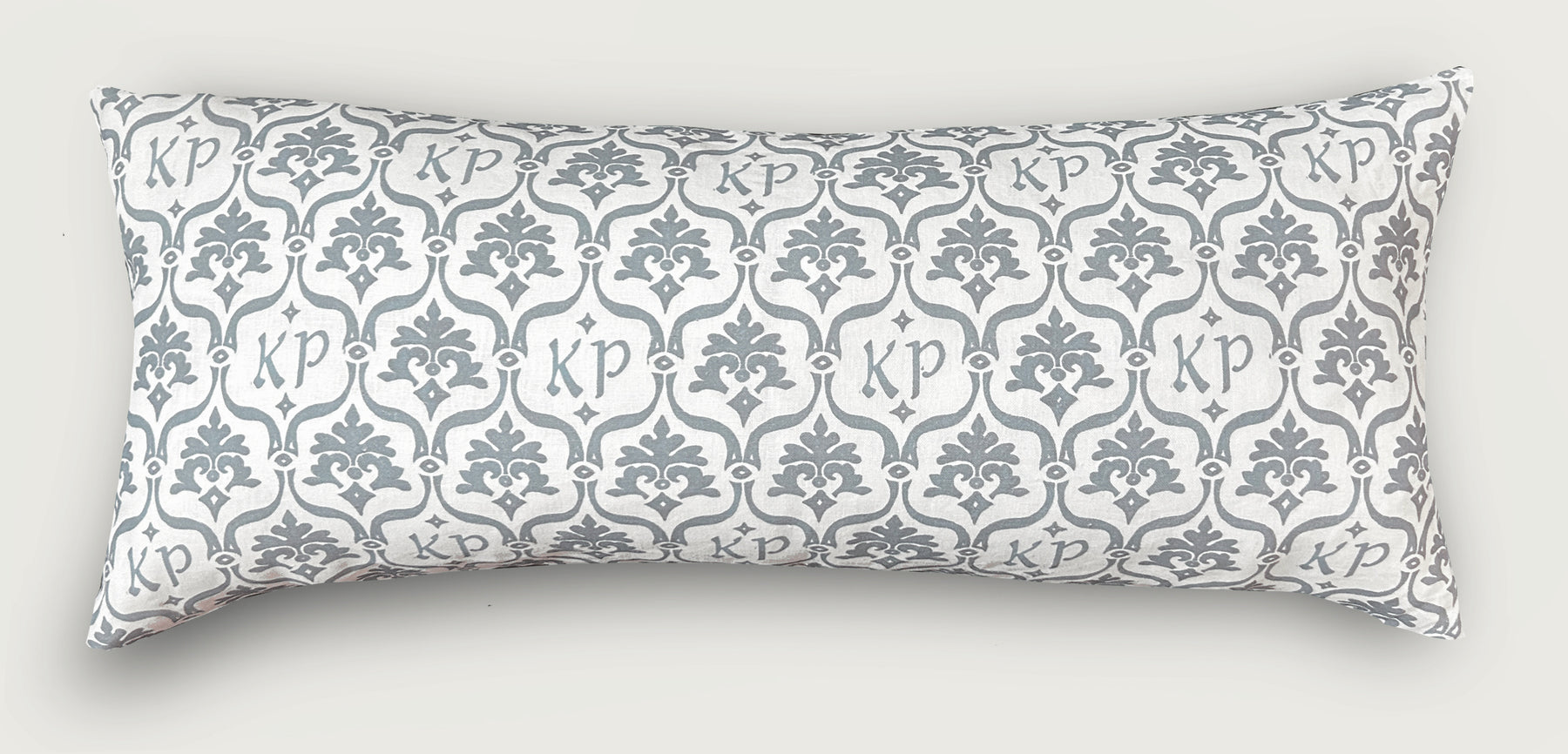 Custom “Crest” Monogram Pillow in Stone Grey