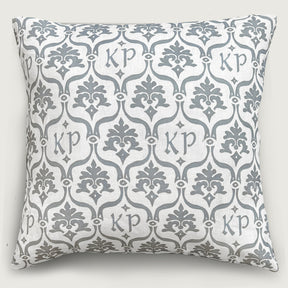 Custom “Crest” Monogram Pillow in Stone Grey