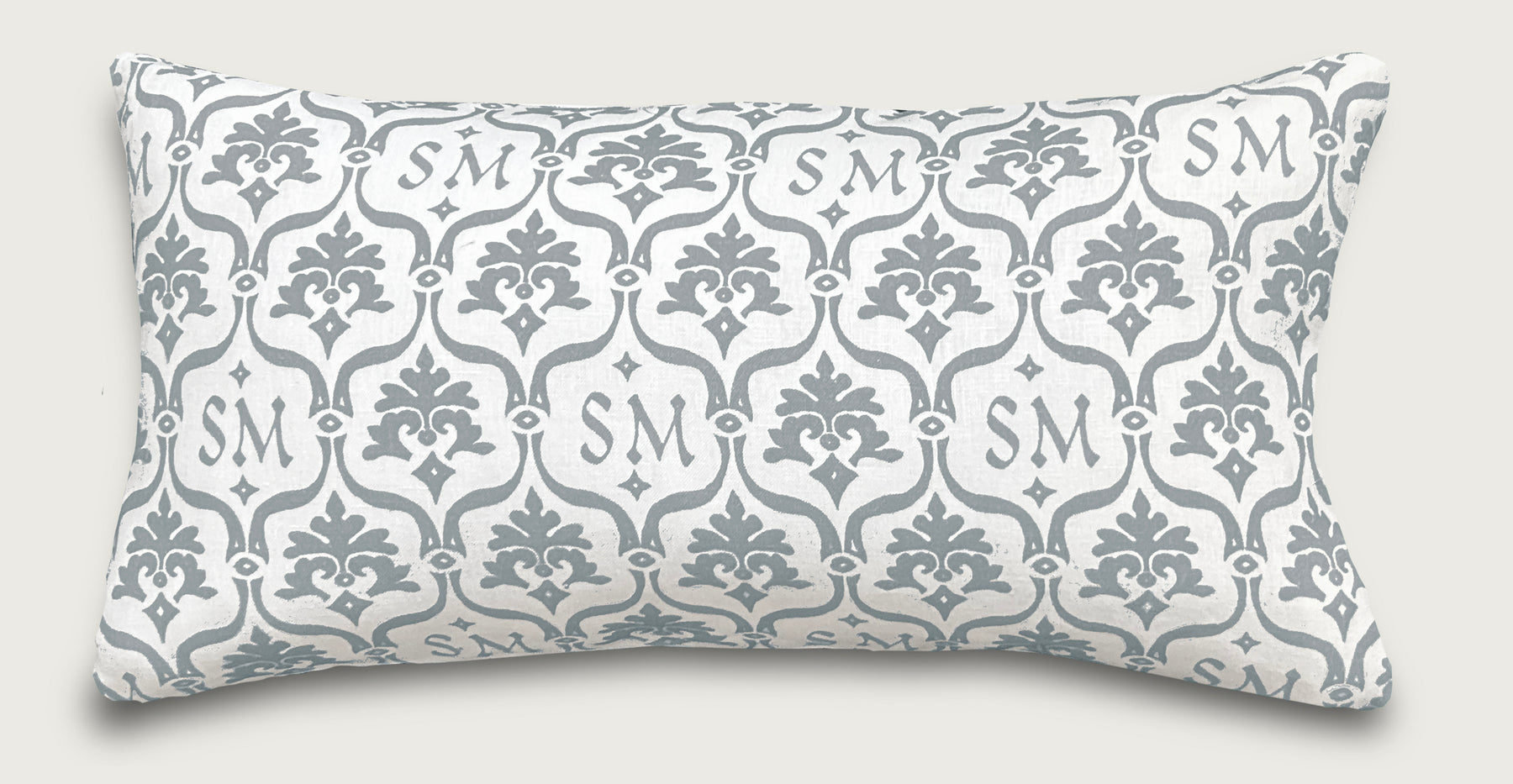 Custom “Crest” Monogram Pillow in Stone Grey